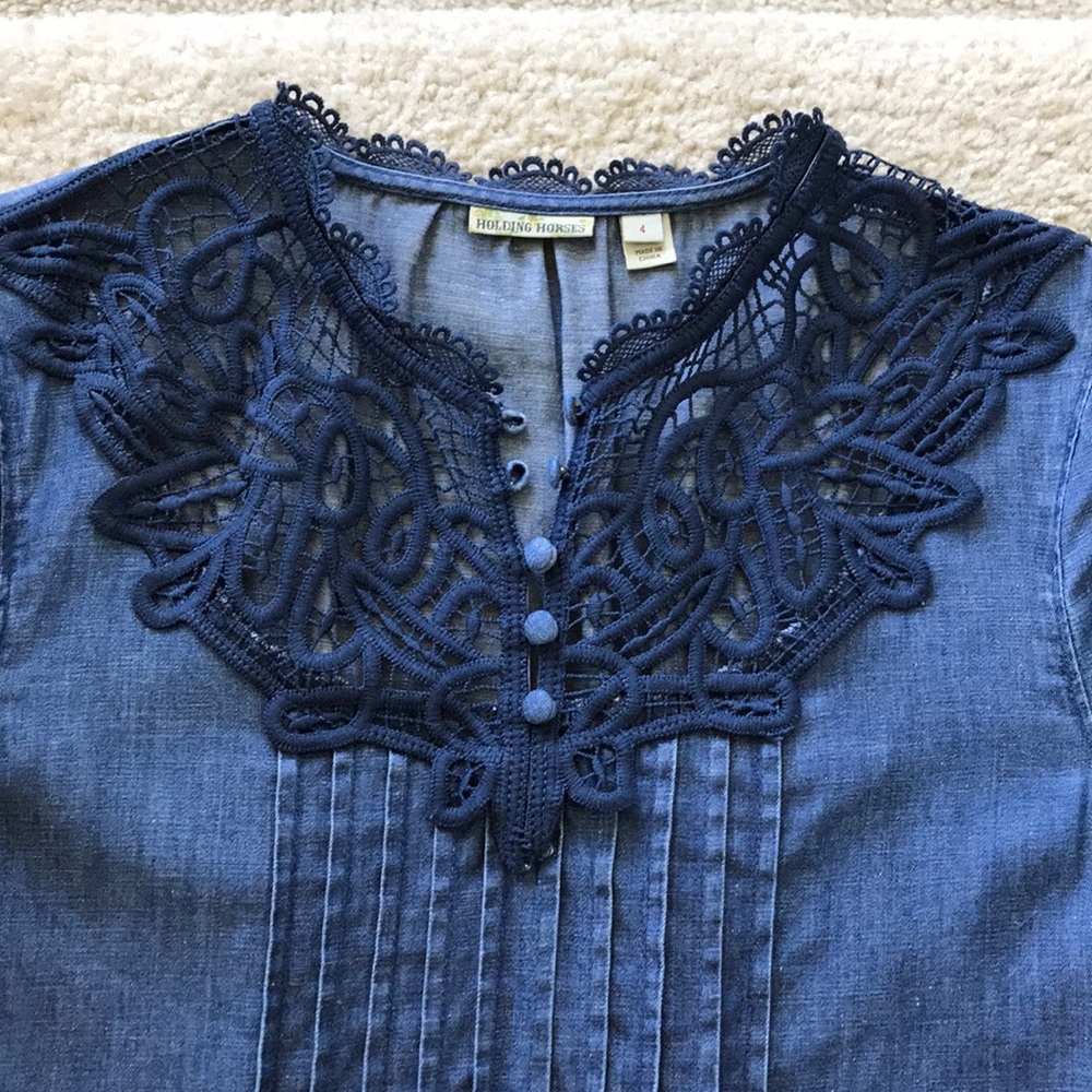 Anthropologie Laced Chambray Top - Picture 4 of 7